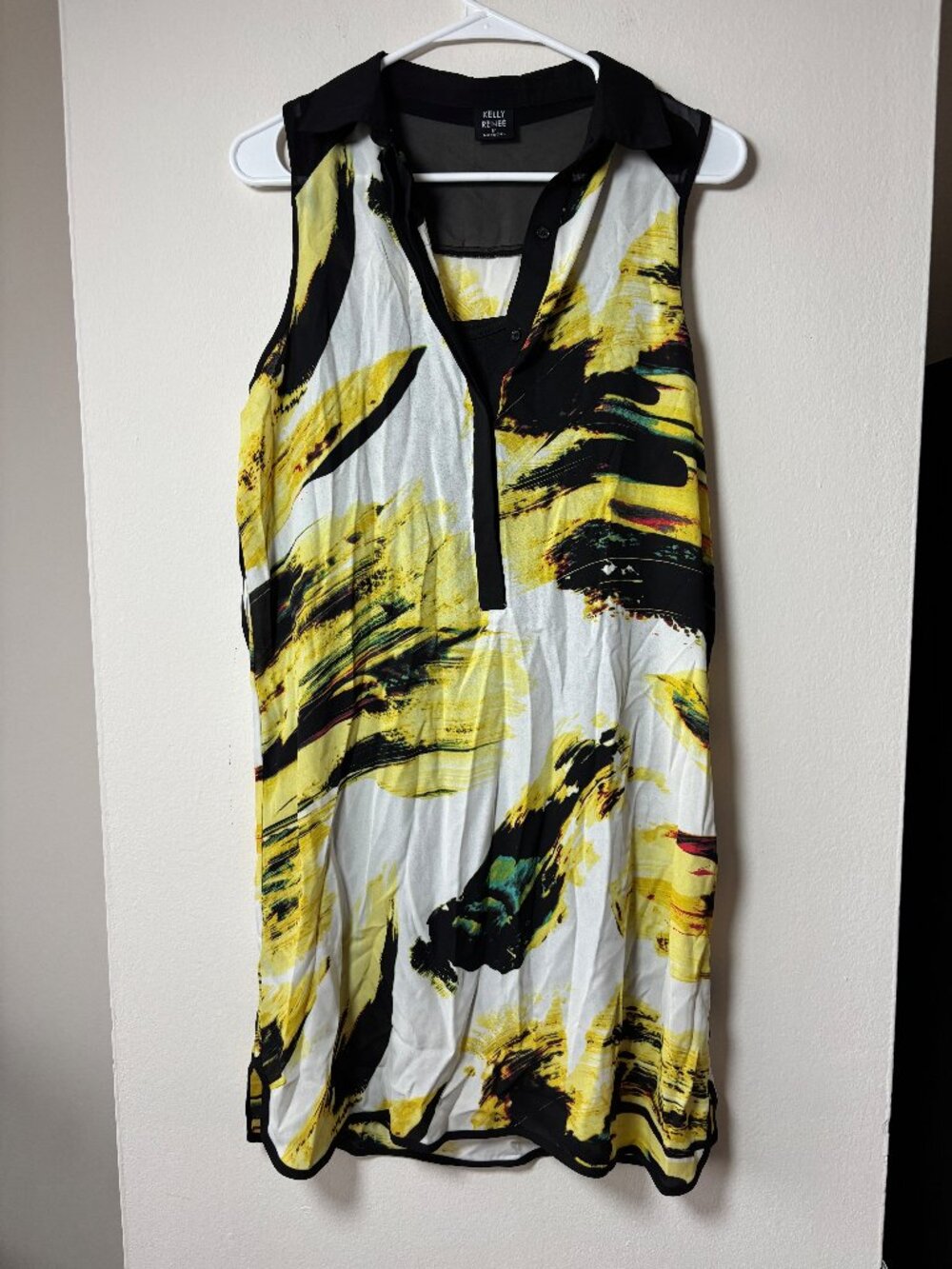 Kelly Renee Black and Yellow Printed Tank Dress - Size Medium